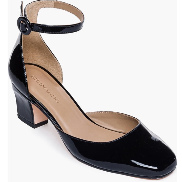Bernardo Shoes - Bernardo Footwear Ankle Strap Sz 7.5 Black Patent Leather Remy Block Heel Pump